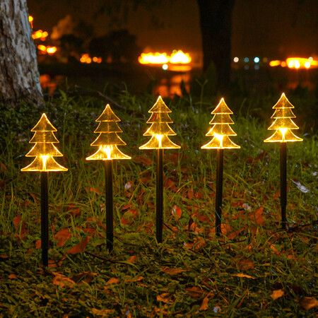 5pcs Outdoor Solar Garden Lights Christmas Tree Lawn Lamp  Waterproof Decoration for Garden Pathway Patio Yard