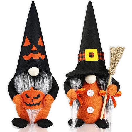 2 Pieces Halloween Gnomes - Elf Gnome Decorations for Halloween Tabletop - Home Fireplace Decor