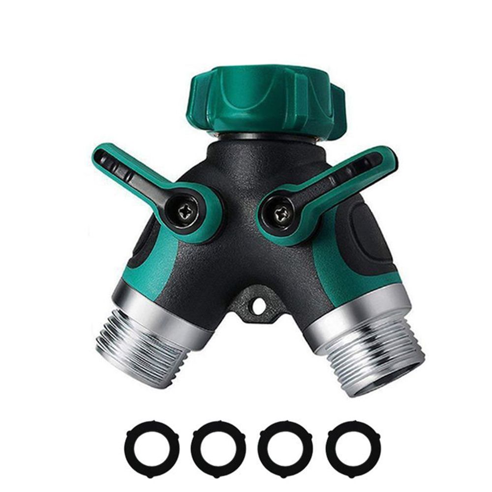 Water Splitter 2 Way, Garden Y Hose Connector Metal Body,2 Way Hose Splitter Heavy Duty for Outdoor and Indoor Use (Green)