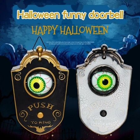 Halloween Doorbell Decoration, Haunted Doorbell Animated Eyeball Halloween Decor with Spooky Sounds, Haunted House Halloween Party Prop Decoration White