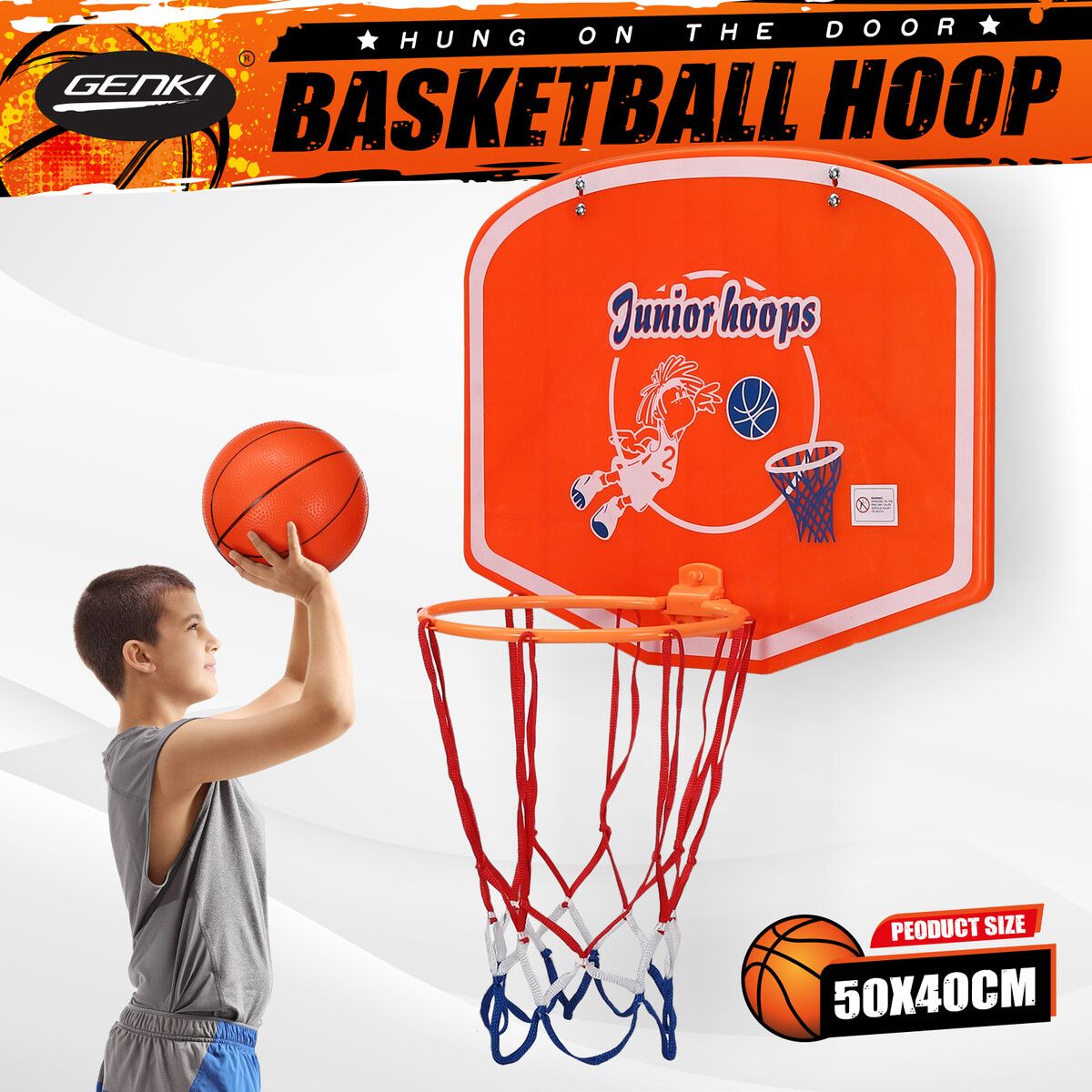 Basketball Hoop Mini Ring System Set Net Door Wall Mounted Backboard Indoor Hang Pump for Kids Toy Genki 50 x 40cm