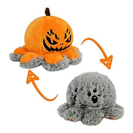 The Original Large Spider Reversible Plush | Sensory Stress Relief Toy | Gray and Pumpkin |