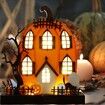 Halloween Tabletop Figurines, Lighted Pumpkin House Decorations, Ghost Tree Wood Sign for Indoor Home Party Decorations