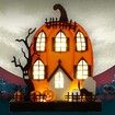 Halloween Tabletop Figurines, Lighted Pumpkin House Decorations, Ghost Tree Wood Sign for Indoor Home Party Decorations
