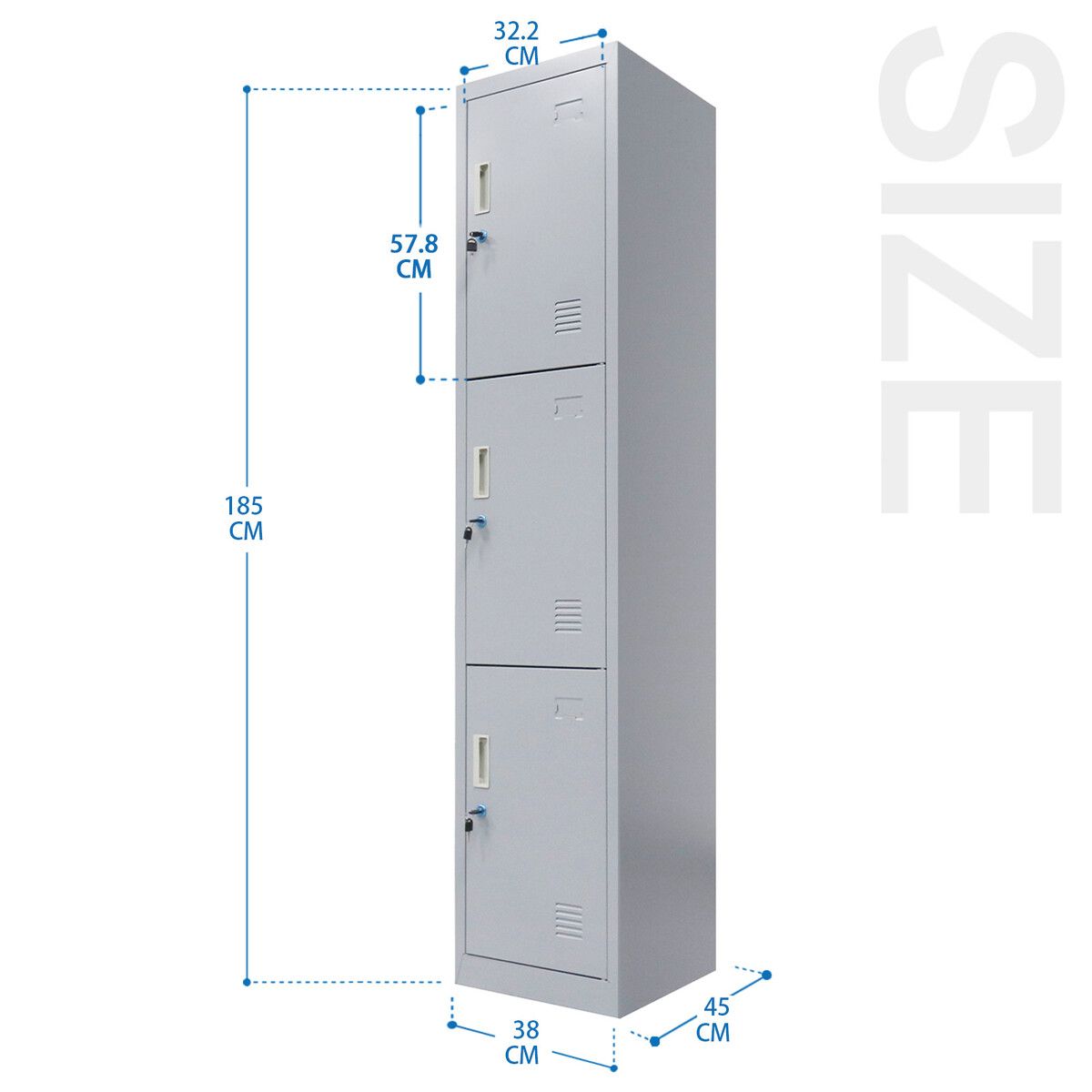 Normal Locker Steel Locker Storage Cabinet 3 Doors Filing Cupboard Metal Organiser ...