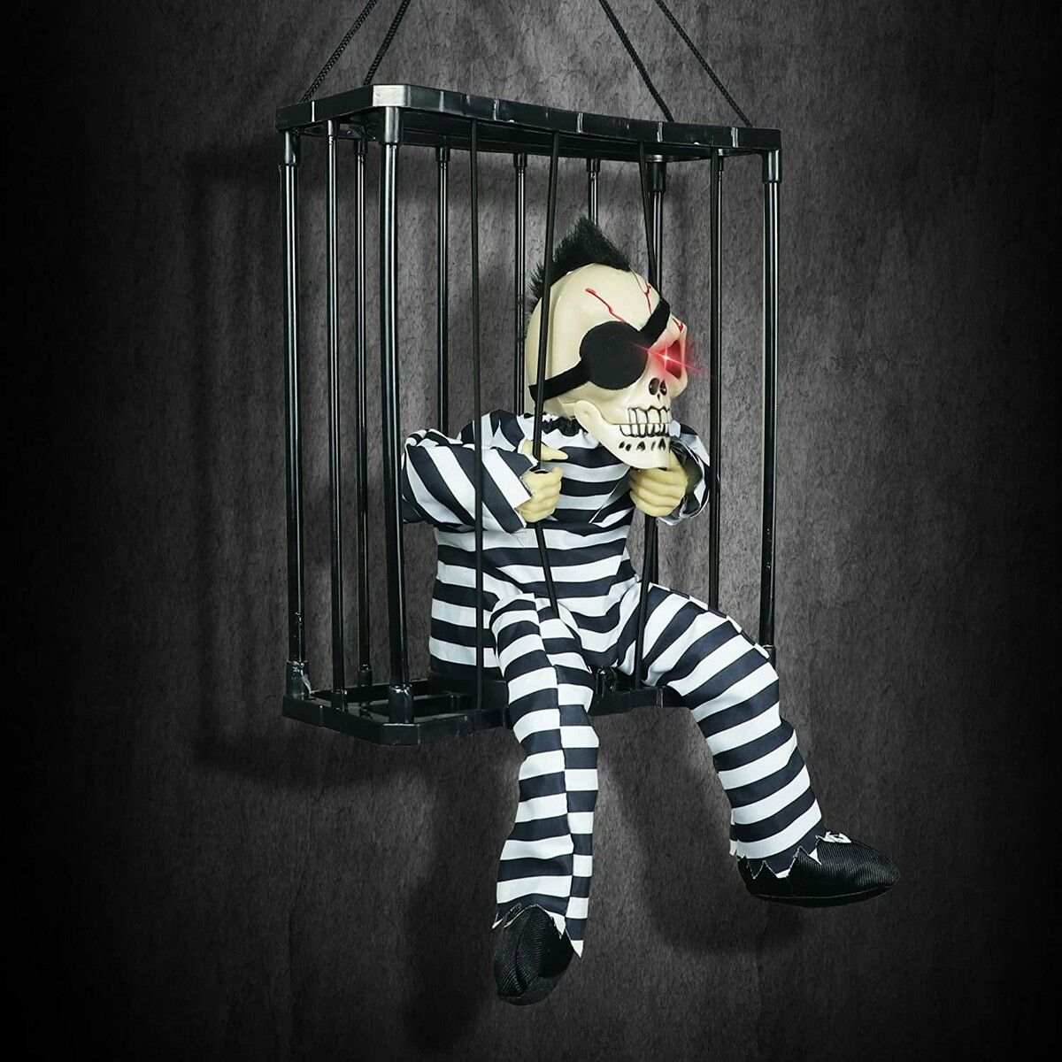 Halloween Animatronic Scary Toys, Motion Sensor Hanging Skeleton Toy, Caged Prisoner, Haunted