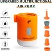 Portable Air Pump Electric Air Pump Rechargeable Battery Air Mattress Pump Ultralight Inflator with Led Light for Pool Floats Boats Sleeping Pads Inflatable Toys(Orange)