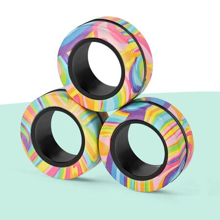 Magnetic Rings Fidget Toy Set Idea ADHD Magnets Spinner Rings for Anxiety Relief Therapy Great Gift for Adults Teens Kids (3PCS)