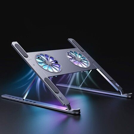 Adjustable Height Laptop Stand Ergonomic Aluminium with Dual USB Cooling Fans 14-17 Inches Notebook MacBook