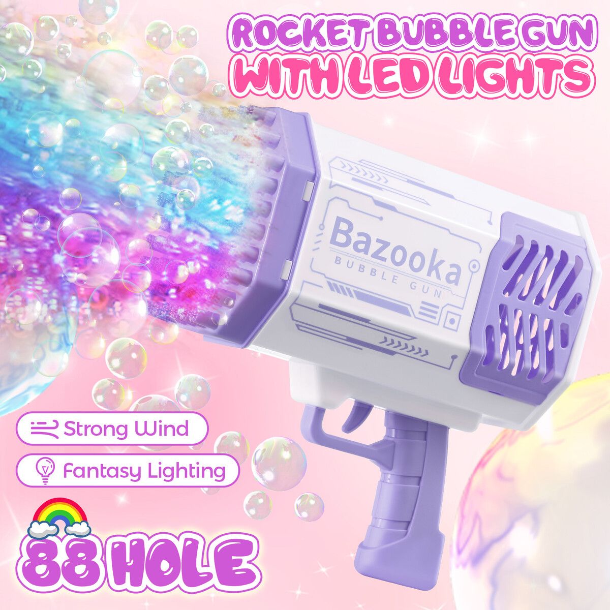 Rocket Bubble Gun Soap Machine Blower Launcher Maker Toy with LED lights Lithium Kids Gift Party Wedding Summer Purple 