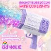 Rocket Bubble Gun Soap Machine Blower Launcher Maker Toy with LED lights Lithium Kids Gift Party Wedding Summer Purple
