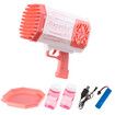 Bubble Gun Rocket Toy Machine Blower Soap Water Maker Launcher Best Gift for Kids Party LED Light Lithium Pink 