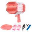 Bubble Gun Rocket Toy Machine Blower Soap Water Maker Launcher Best Gift for Kids Party LED Light Lithium Pink 