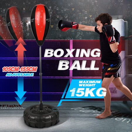 155CM Speed Ball Boxing Bag Punching Stand Set Freestanding Height Adjustable for Kids Adults with Gloves Pump