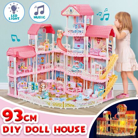 Doll House Barbie Dream Play Furniture Playhouses Toys Dollhouse Princess Castle Light Music 14 Rooms 4 Stories 93cm 