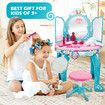 Kids Dressing Table Pretend Makeup Vanity Dresser Toy Play Set Beauty Cosmetic Kit with Chair Mirror Music Light Sensor