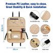 Car Backseat Organizer with Tablet Holder PU Leather with Foldable Table Tray Car Seat Back Protectors Kick Mats Travel Accessories- Beige 1Pc