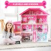 Doll Houses Dollhouse Furniture Cottage Pretend Play Dreamhouse Playset with Elevator Lift for Kids Girls 4 Storeys Pink 