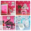 Doll Houses Dollhouse Furniture Cottage Pretend Play Dreamhouse Playset with Elevator Lift for Kids Girls 4 Storeys Pink 