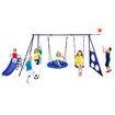 Swing Set With Slide Seesaw Basketball Hoop Football Gate Outdoor Playset Children Metal 6 In 1