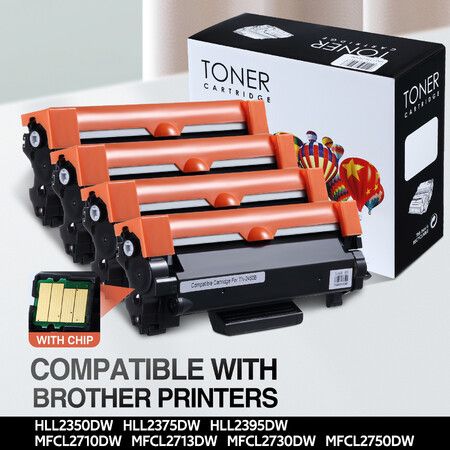 4 Black Toner Cartridges TN2450 with Chip for Brother Laser Printer HL-L2350DW L2375DW L2395DW MFC-L2710DW L2713DW L2730DW L2750DW
