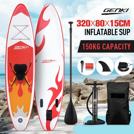 SUP Kayak Inflatable Stand Up Paddle Surfing Board Blow Foam Surfboard GENKI 2 In 1 with Seat Red