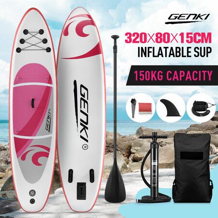 Surfing Board SUP Stand Up Blow Paddle Inflatable Kayak Foam Surfboard GENKI 2 In 1 Pink