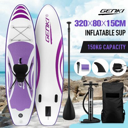 Stand Up SUP Kayak Inflatable Paddle Foam Surfing Board Blow Surfboard GENKI 2 In 1 with Seat Green