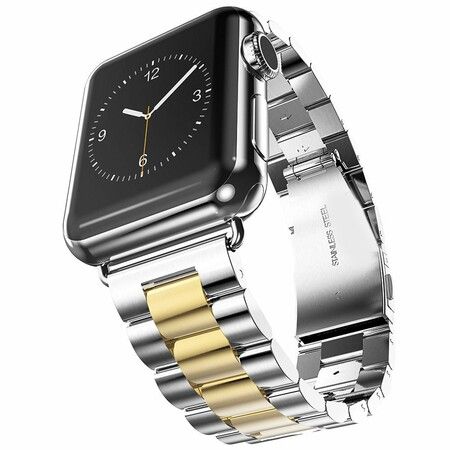 Apple Watch Stainless Steel Wristband Metal Buckle Clasp iWatch 38mm 40mm 41mm Strap Bracelet for Apple Watch Series 7/6/5/4/3/2/1  Silver Gold