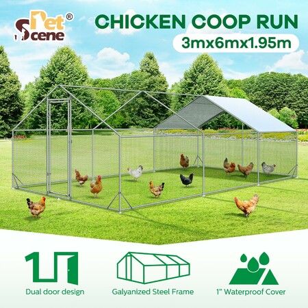 Chicken Coop Run Walk In Chook Cage House Pen Shelter Cat Dog Bird Enclosure Rabbit Hutch Extra Large 300x600x195cm
