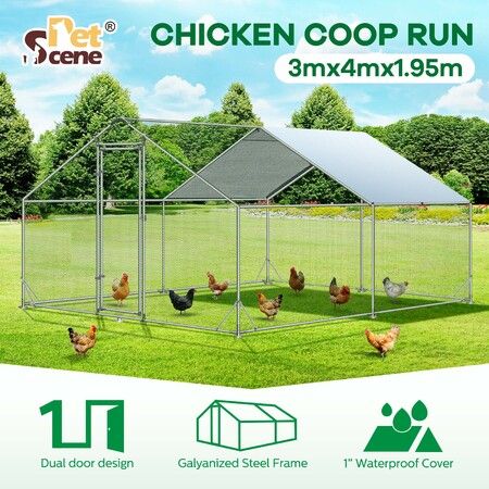 Chicken Coop Run Chook Pen Walk In Shelter Rabbit House Hutch Cat Dog Enclosure Bird Cage Large 300x400x195cm
