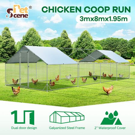 Chicken Coop Run Walk In Chook Pen Cage Shelter Cat Dog Enclosure Rabbit Hutch Bird House Extra Large 300x800x195cm