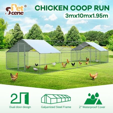 Chicken Coop Run Walk In Chook Cage House Pen Shelter Cat Dog Bird Enclosure Rabbit Hutch Extra Large 300x1000x195cm