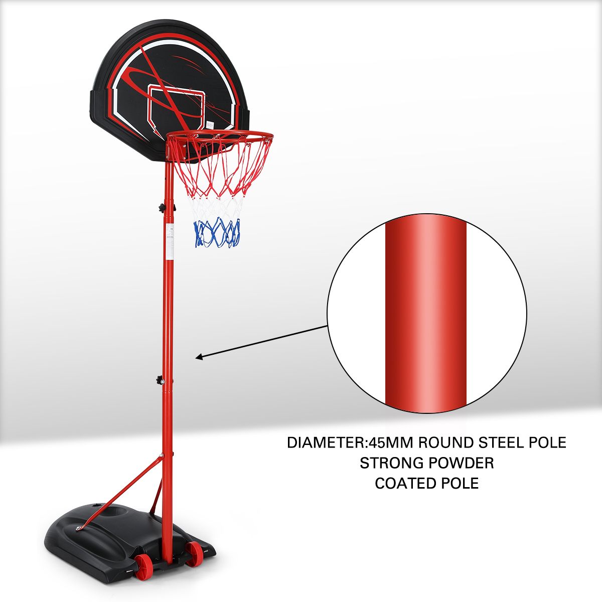Basketball Hoop Ring Stand Portable Indoor System Net Set Outdoor 1.7m