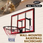 Indoor Basketball Hoop Wall Mounted Backboard Ring System Set Net Door Goals Rim Standard No.7 Balls 110 x 70cm