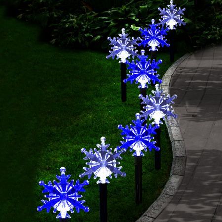 Stockholm Christmas Lights Snowflake Solar Path Light Blue & White 8 Pack Decor