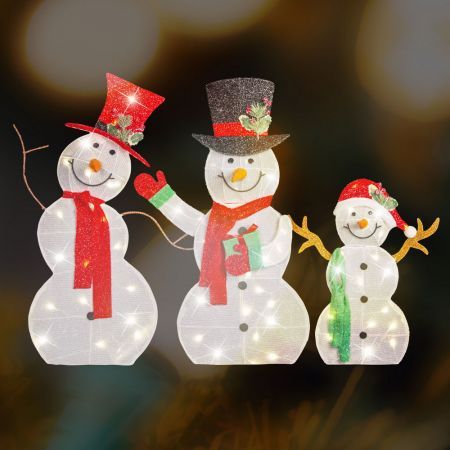 Stockholm Christmas Lights LED Light Flat Snowman Family Mesh Tinsel 3pc 90 LEDs