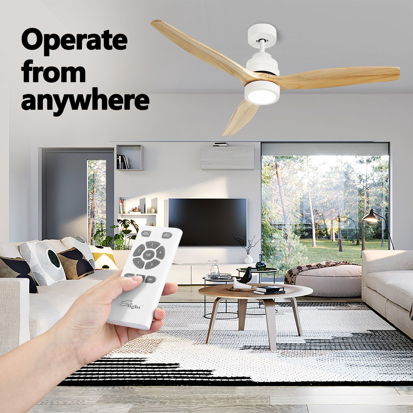 Wood Ceiling Fan Light Cooling With Remote Control LED Quiet Bedroom