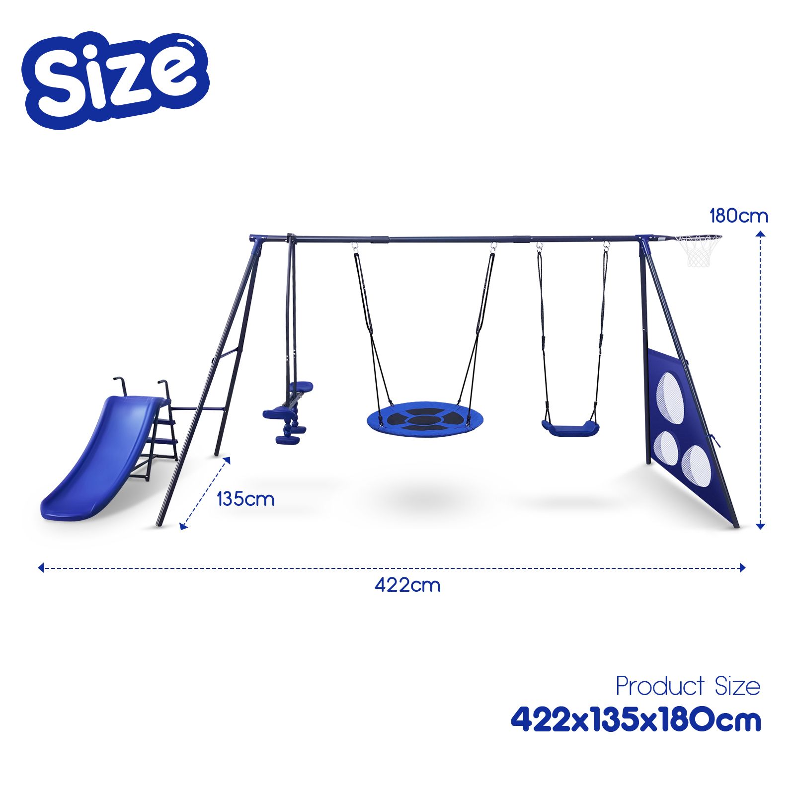 Swing Set With Slide Seesaw Basketball Hoop Football Gate Outdoor