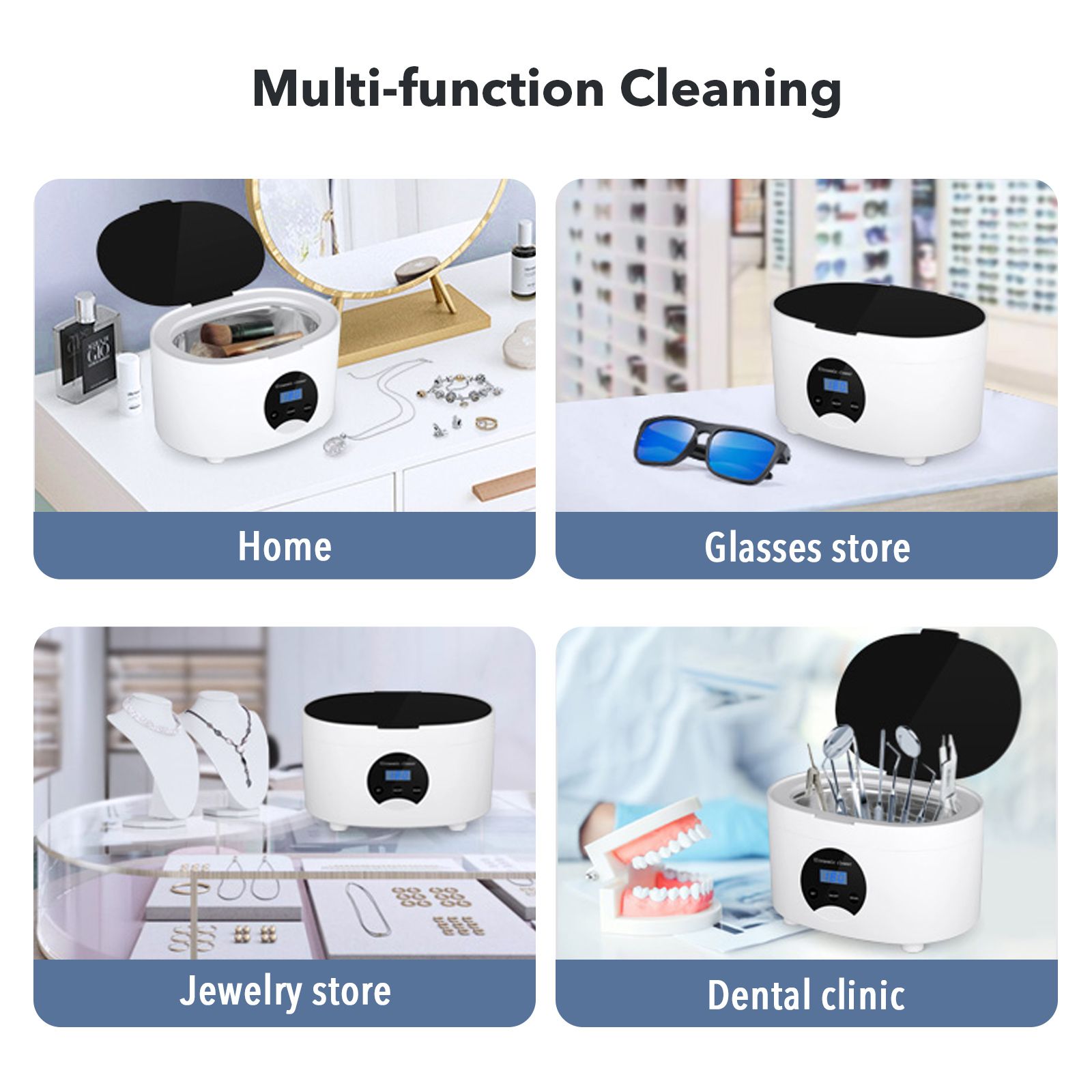 Ultrasonic Jewellery Cleaner Silver Degassing Cleaning Machine for Rings Watches Dentures Glasses Razors 600ml MAXKON