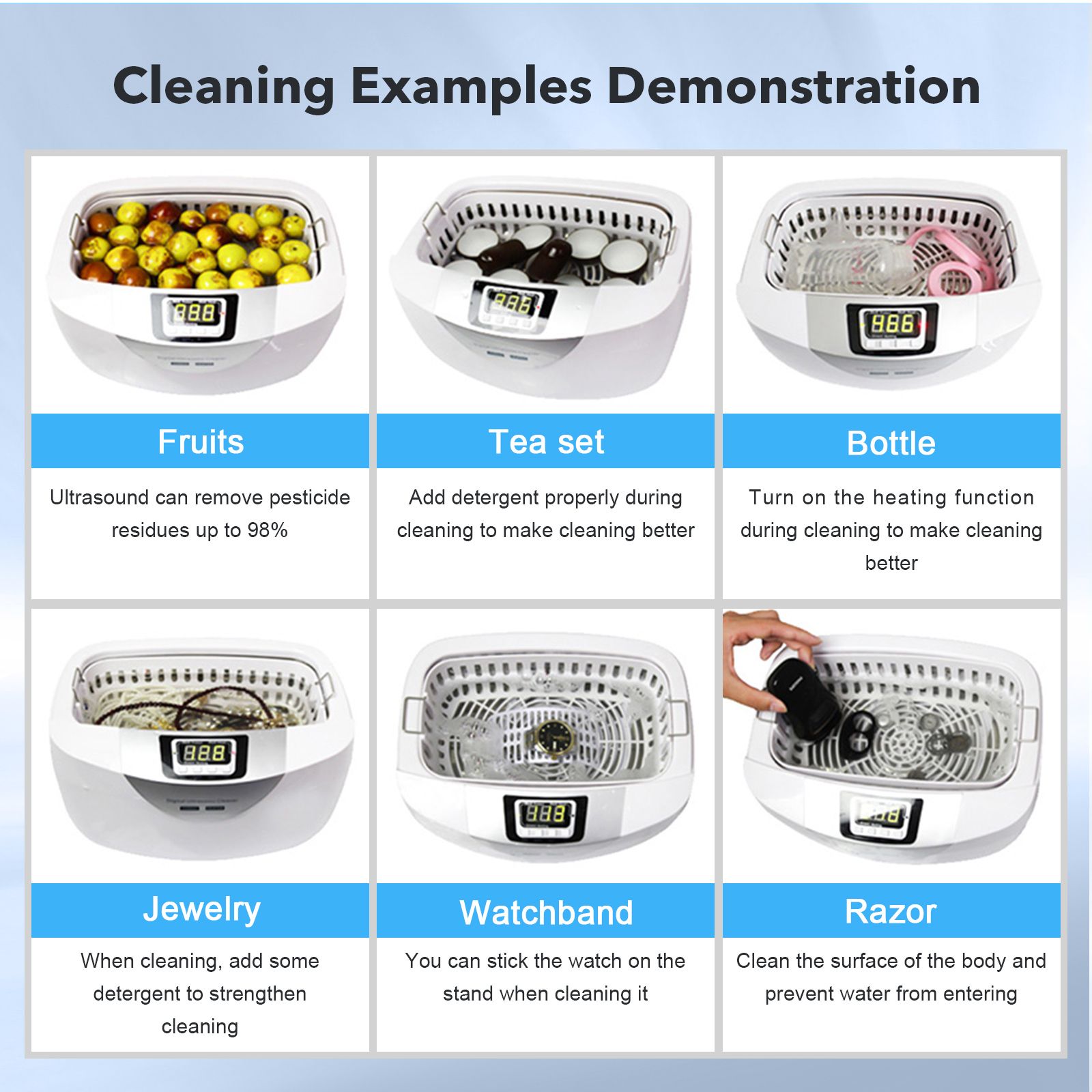 Ultrasonic Jewellery Cleaner Silver Degassing Cleaning Machine for Rings Watches Dentures Glasses Razors 600ml MAXKON