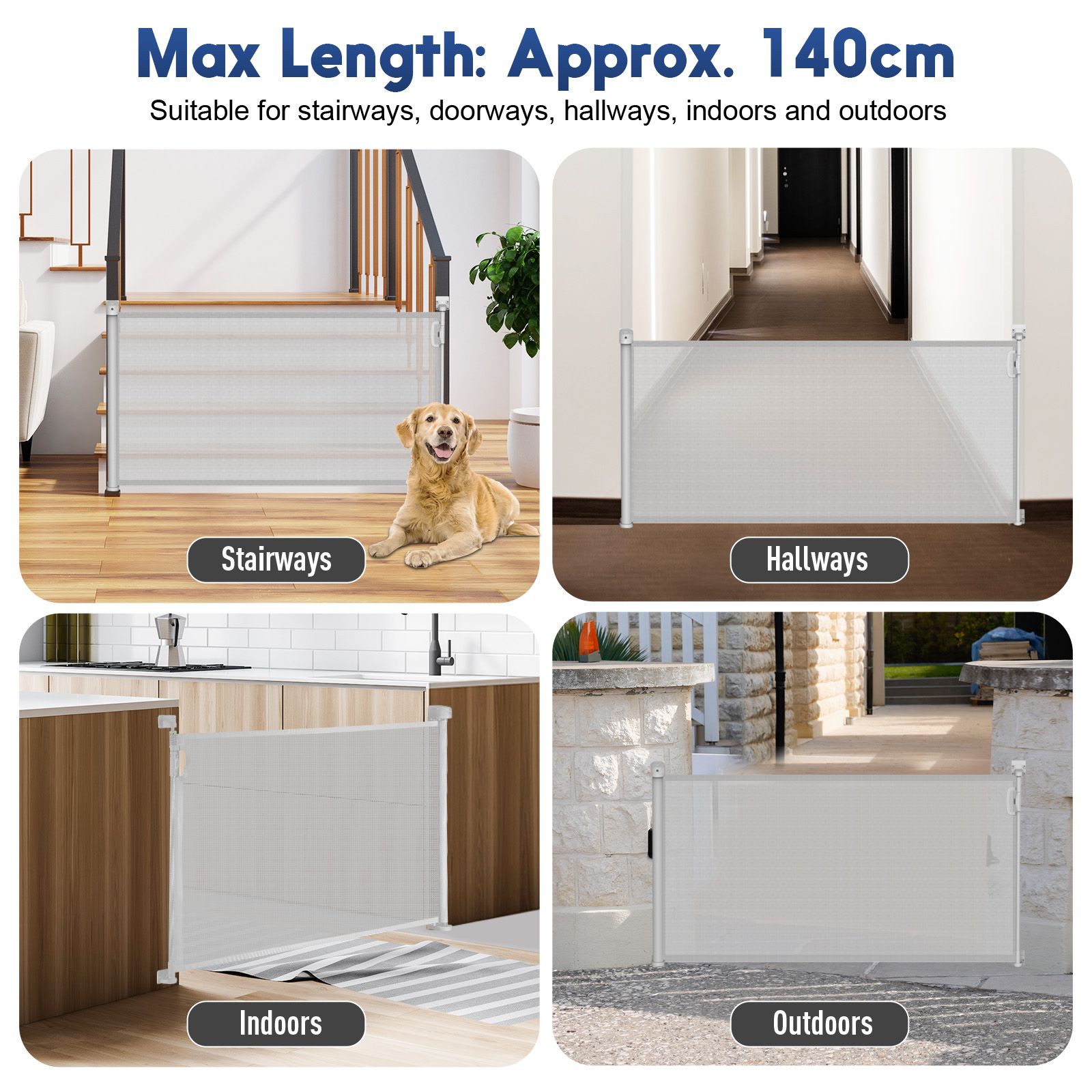 Dog Safety Gate Pet Enclosure Retractable Kid Safe Security Fence Mesh