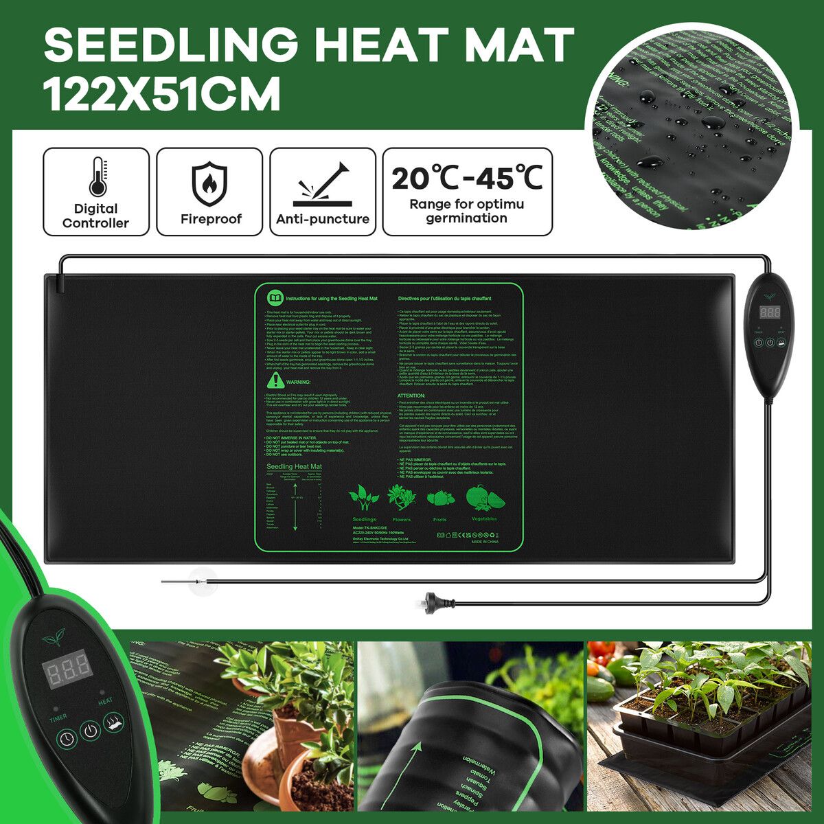 Seedling Heat Mat Plant Heated Germination Warming Pad Starter Grow with Digital Temperature Controller 160W 