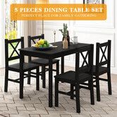 Black Dining Table And Chairs Set of 4 Kitchen Solid Pine Wood Furniture Square 108x65x73cm