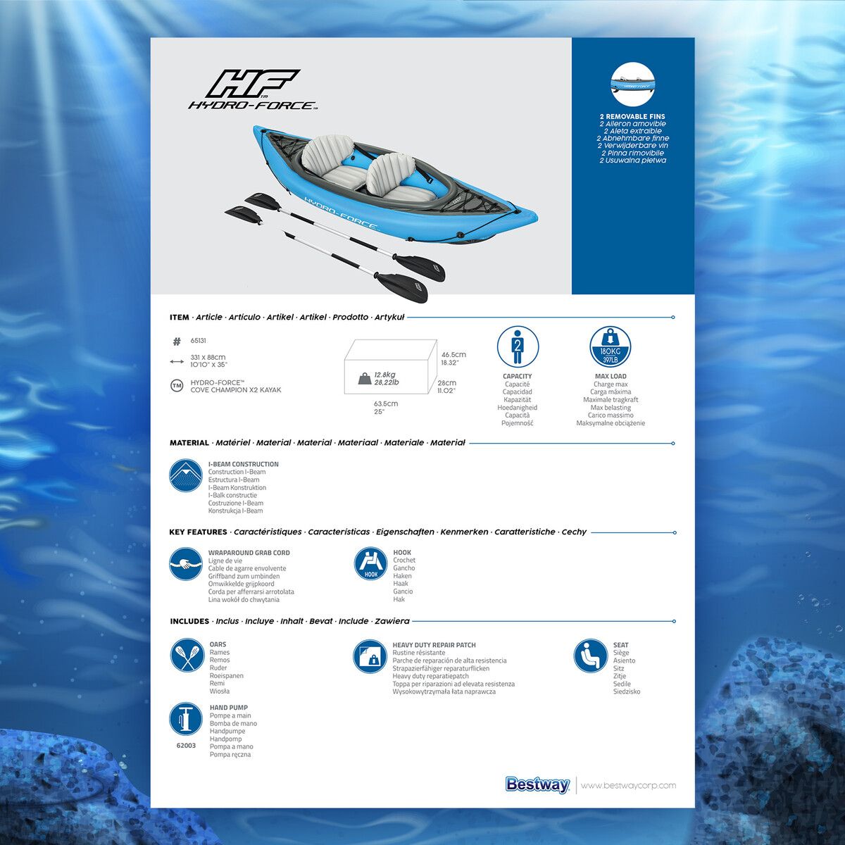 Bestway Kayak Inflatable Raft 2 Person Canoe Blow Up Boat Sea River