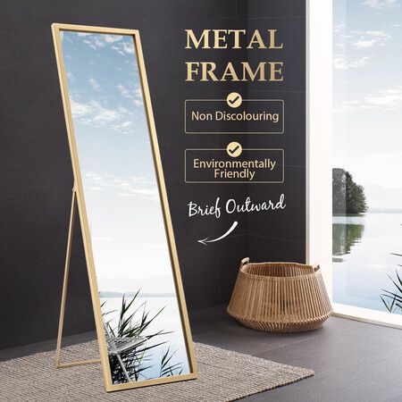 Full Length Mirror Body Floor Vanity Makeup Dressing Free Standing Hallway Bedroom Decor Gold