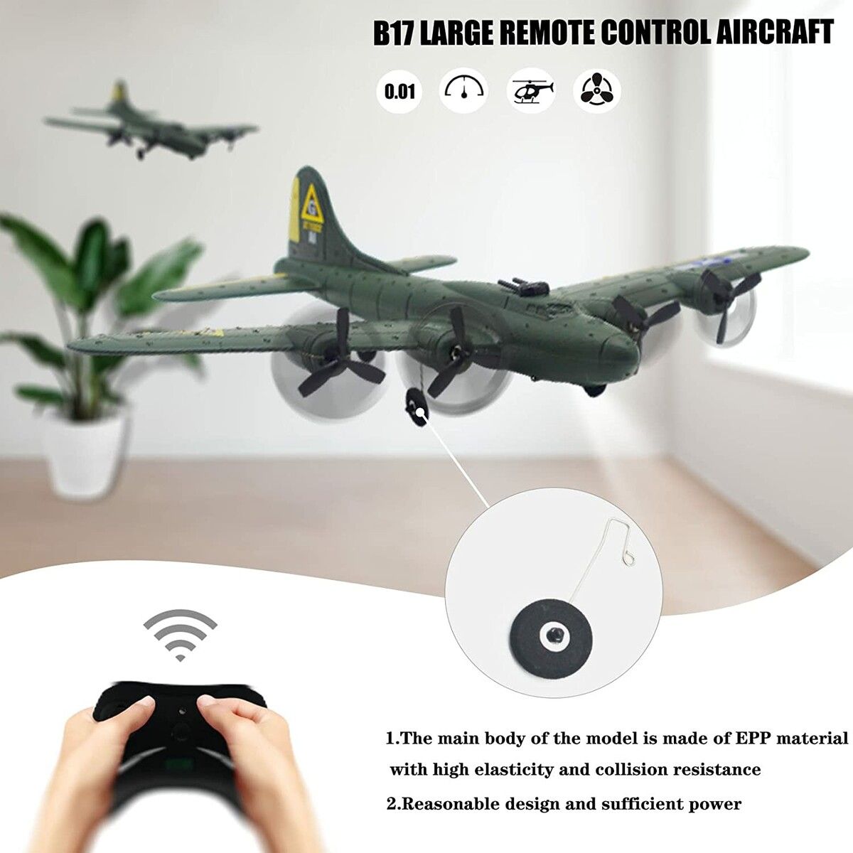 B-17 RC Airplane Ready to Fly, Easy to Fly RC Glider for Kids and Beginners, Hobby Remote Control Airplane for Adults