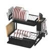 Dish Drying Rack Drainer 2 Tier Cutlery Utensil Holder Kitchen Organizer Plate Storage Shelf For Cup Chopping Board With Drainboard