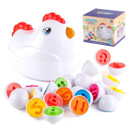 Chicken Toy Easter Egg Shape Sorter, Fine Motor Toys And Sensory Toys for Toddlers Kids  Matching Color Sorting Eggs