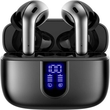 Bluetooth Headphones,True Wireless Earbuds LED Power Display Earphones with Wireless Charging Case IPX5 Waterproof in-Ear Earbuds with Mic for TV Smart Phone Computer Laptop Sports (Black)